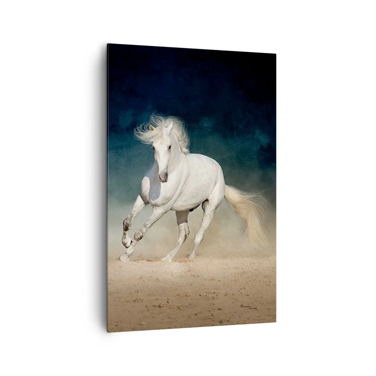 Impression sur toile - Image sur toile - Un cheval blanc galopant dans un ciel flou - 80x120cm - La liberté à l'état pur - Décoration murale moderne pour le salon et la chambre ARTTOR