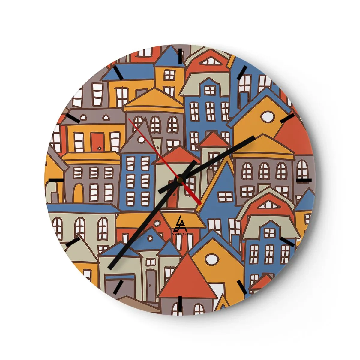 Horloge murale - Pendule murale - Bâtiments colorés dans un style graphique - 30x30cm - Derrière la maison, une maison - Décoration murale moderne pour le salon, la cuisine et la chambre ARTTOR
