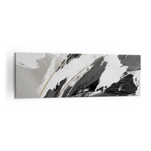Impression sur toile - Image sur toile - Coups de pinceau noirs et blancs avec une subtile touche dorée - 160x50cm - L'abstraction à grande échelle - Décoration murale moderne pour le salon et la chambre ARTTOR