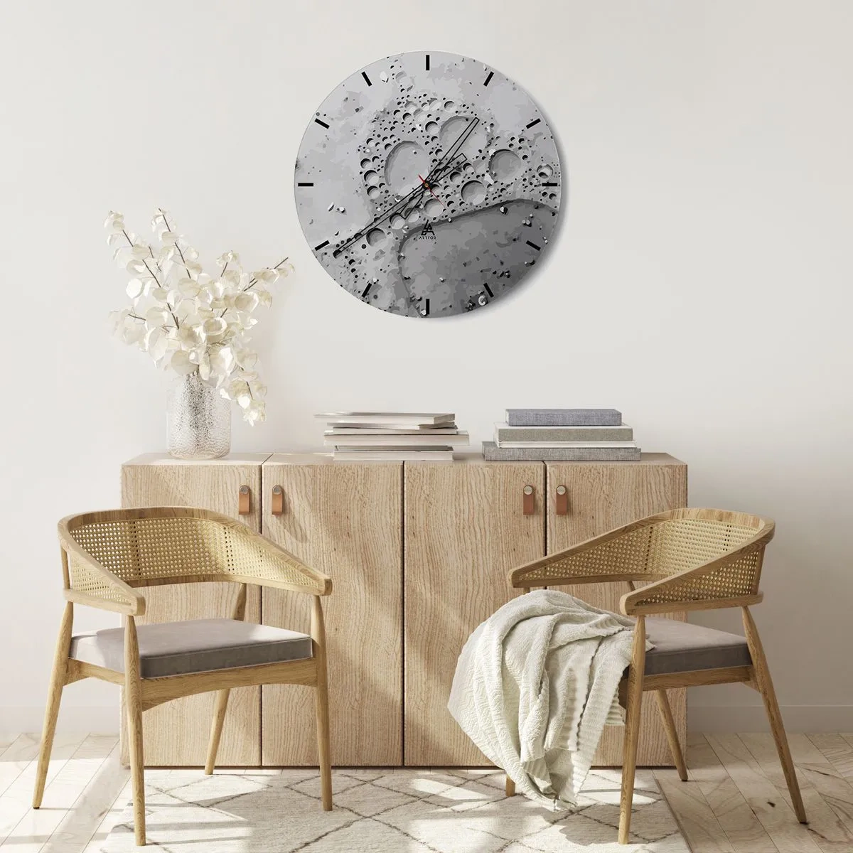 Horloge murale - Pendule murale - La surface lunaire avec de grands cratères dans des tons de gris - 30x30cm - Sentier de mousse - Décoration murale moderne pour le salon, la cuisine et la chambre ARTTOR