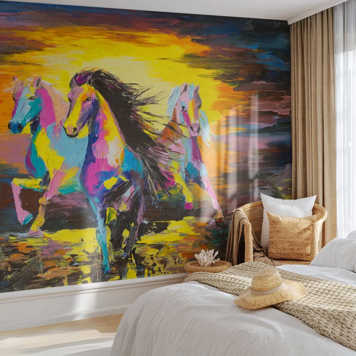 Papier Peint Photo Standard Eco - Immergé dans l'arc-en-ciel - Animaux, Les chevaux, Liberté - 400x280 cm