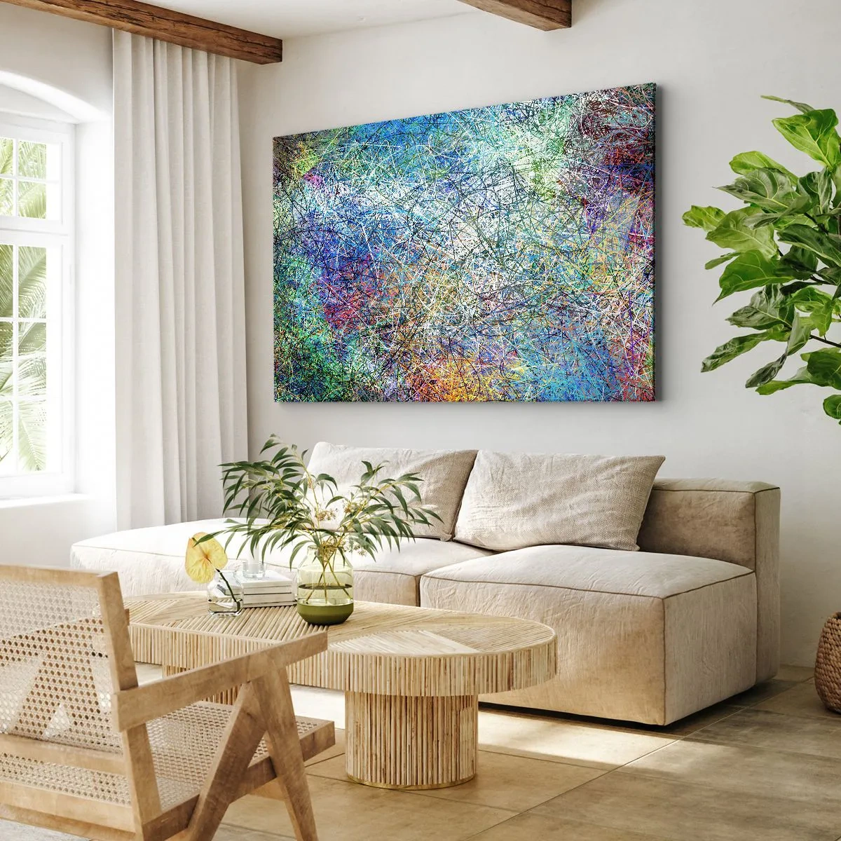 Impression sur toile - Image sur toile - Composition abstraite avec des lignes et des textures multicolores - 70x50cm - Ce n'est pas si simple - Décoration murale moderne pour le salon et la chambre ARTTOR
