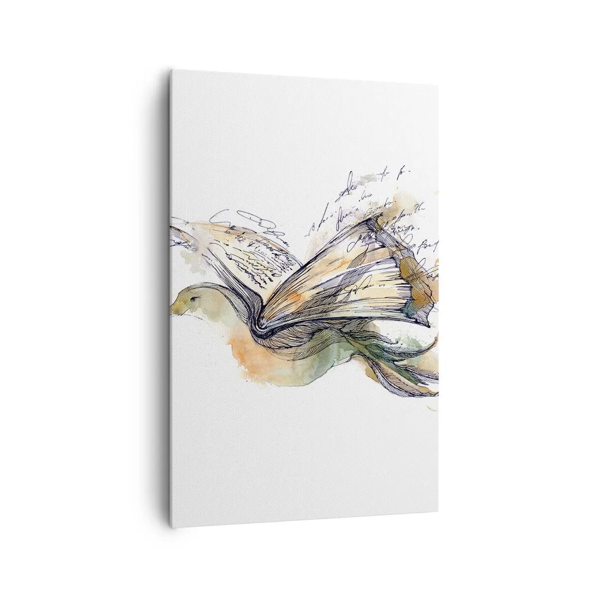 Impression sur toile - Image sur toile - Aquarelle artistique d'un oiseau avec un livre comme ailes - 80x120cm - Sur les ailes de la poésie - Décoration murale moderne pour le salon et la chambre ARTTOR