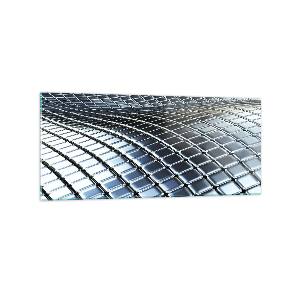 Impression sur verre - Image sur verre - Structure moderne composée de carrés métalliques - 120x50cm - Vague argent métallique - Décoration murale moderne pour le salon et la chambre ARTTOR