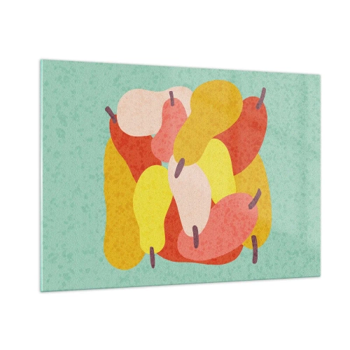 Impression sur verre - Image sur verre - Poires colorées dans un style graphique sur fond turquoise - 100x70cm - Essayez le soleil d'été - Décoration murale moderne pour le salon et la chambre ARTTOR