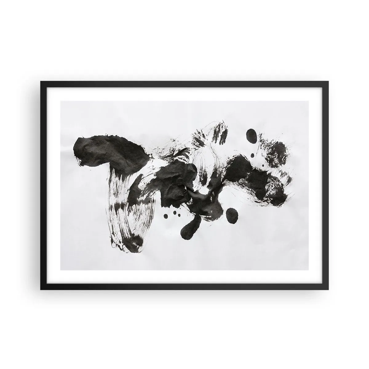 Affiche dans un cadre noir - Poster - Composition abstraite de taches noires sur fond blanc - 70x50cm - De la méthode dans la folie ? - Décoration murale moderne pour le salon et la chambre ARTTOR