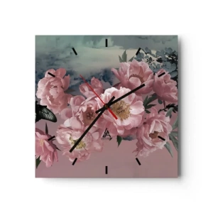 Horloge murale - Pendule murale - Pivoines roses avec un papillon sur fond pastel - 30x30cm - Pic du romantisme - Décoration murale moderne pour le salon et la chambre ARTTOR