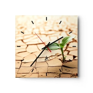 Horloge murale - Pendule murale - Une plante verte poussant sur une terre sèche et craquelée - 30x30cm - La force indomptable de la vie - Décoration murale moderne pour le salon et la chambre ARTTOR