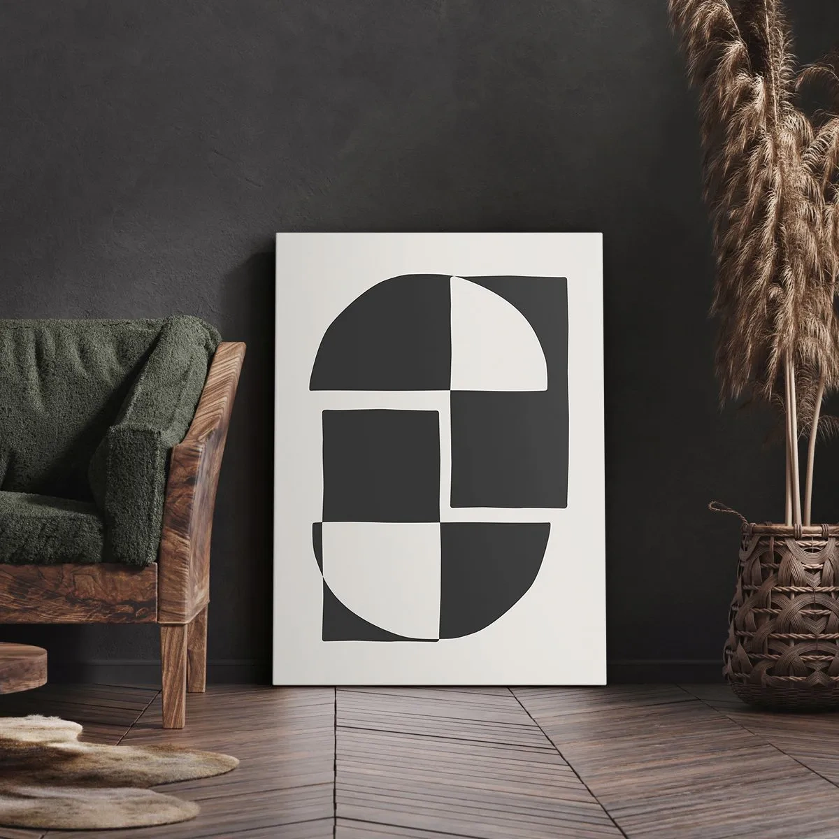 Impression sur toile - Image sur toile - Formes géométriques abstraites en noir et blanc - 50x70cm - Antithèse - Synthèse - Décoration murale moderne pour le salon et la chambre ARTTOR
