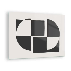 Impression sur verre - Image sur verre - Composition géométrique de formes noires et blanches - 70x50cm - Antithèse - Synthèse - Décoration murale moderne pour le salon et la chambre ARTTOR