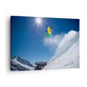 Impression sur toile - Image sur toile - Skieur dans les airs avec des montagnes en arrière-plan - 70x50cm - Danse avec les montagnes - Décoration murale moderne pour le salon et la chambre ARTTOR