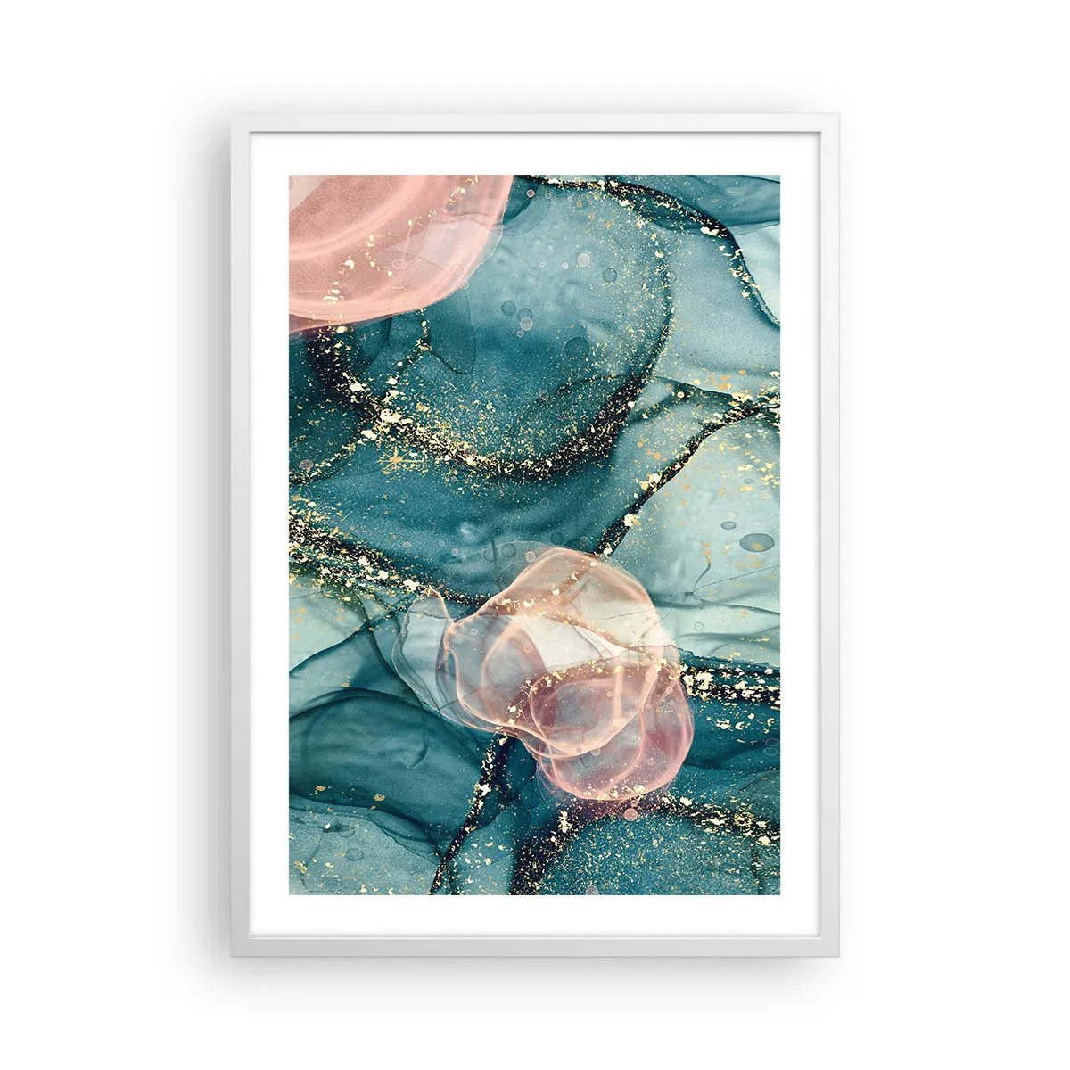 Affiche dans un cadre blanc - Poster - Soie bleu, tulle rose - 50x70 cm