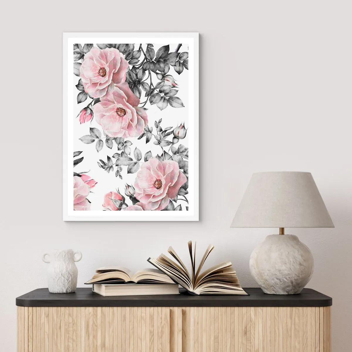 Affiche dans un cadre blanc - Poster - Se perdre dans les fleurs des roses - 70x100 cm