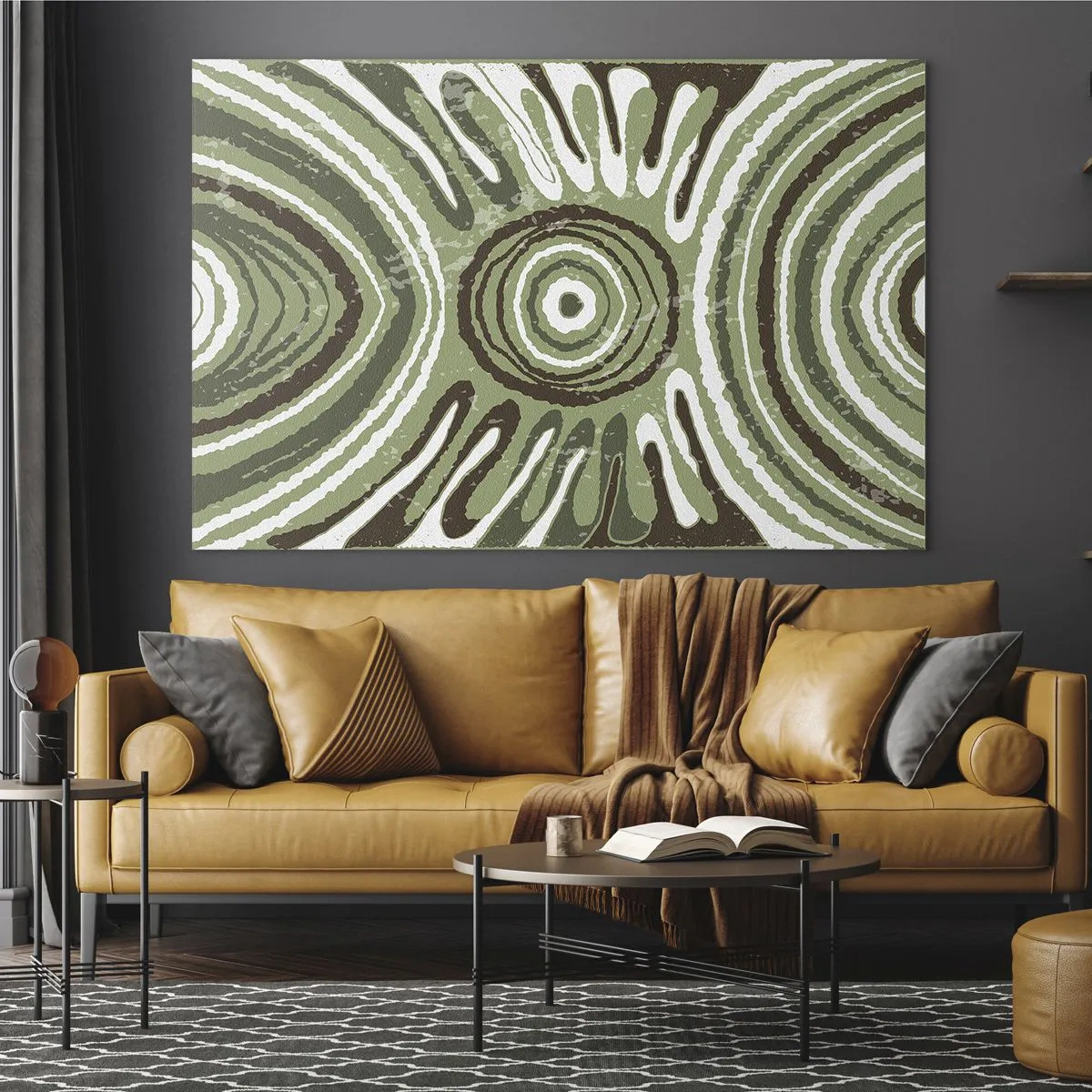 Impression sur verre - Image sur verre - Cercles concentriques verts et lignes abstraites - 120x80cm - Une explosion d'émotions - Décoration murale moderne pour le salon et la chambre ARTTOR