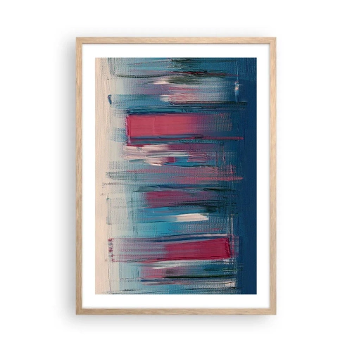Affiche dans un chêne clair - Poster - Composition verticale en bleu et rouge - 50x70 cm