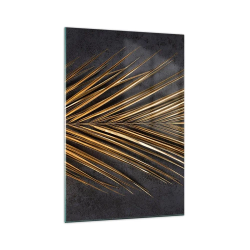 Impression sur verre - Image sur verre - Feuille tropicale dorée sur fond noir - 70x100cm - L'or des tropiques - Décoration murale moderne pour le salon et la chambre ARTTOR