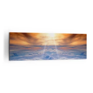 Impression sur toile - Image sur toile - Coucher de soleil au dessus des nuages, le ciel plein de couleurs dorées et de lumière. - 160x50cm - Paysage mystique - Décoration murale moderne pour le salon et la chambre ARTTOR