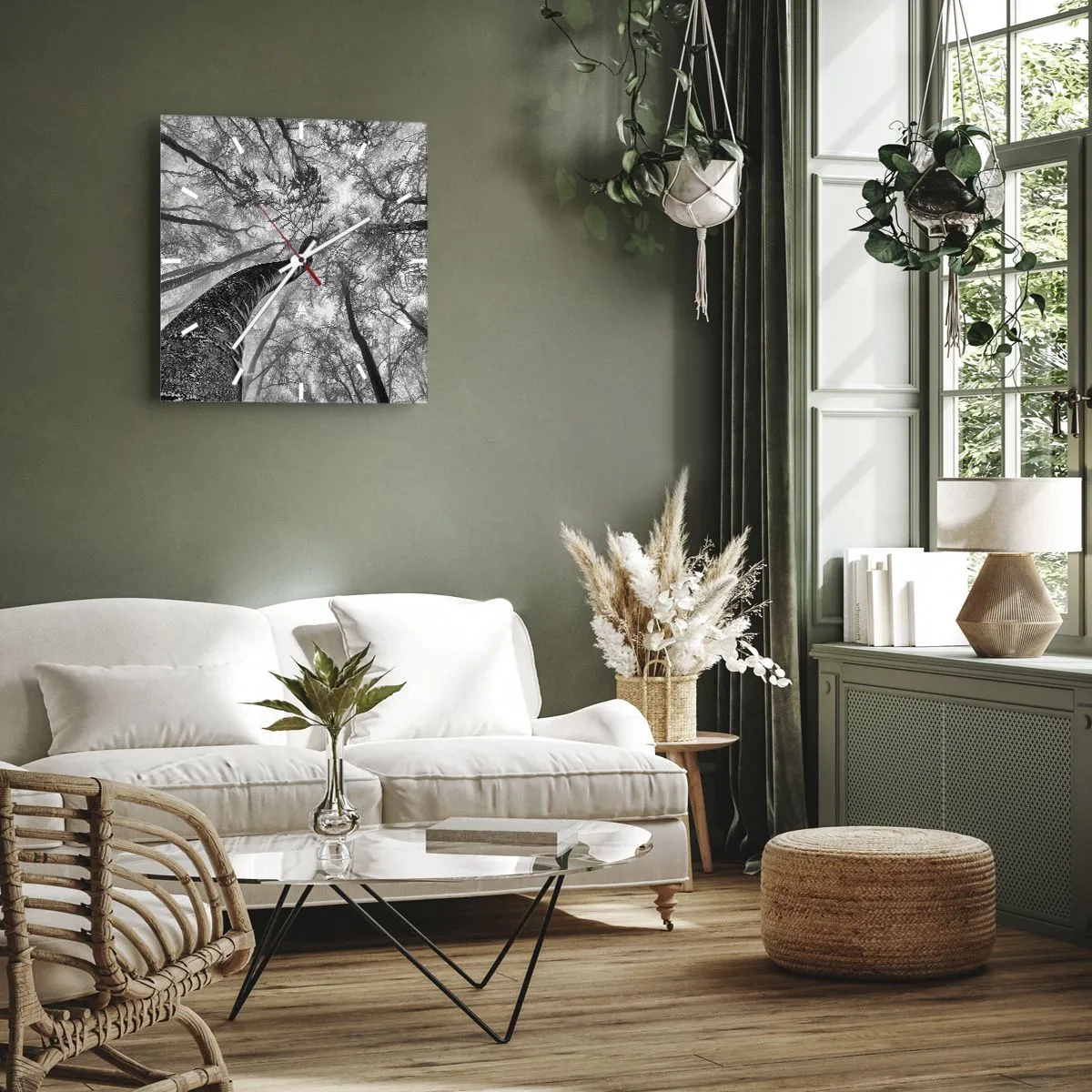 Horloge murale - Pendule murale - Perspective d'arbres dans une forêt vue d'en bas en nuances de gris - 30x30cm - Course vers la lumière - Décoration murale moderne pour le salon et la chambre ARTTOR