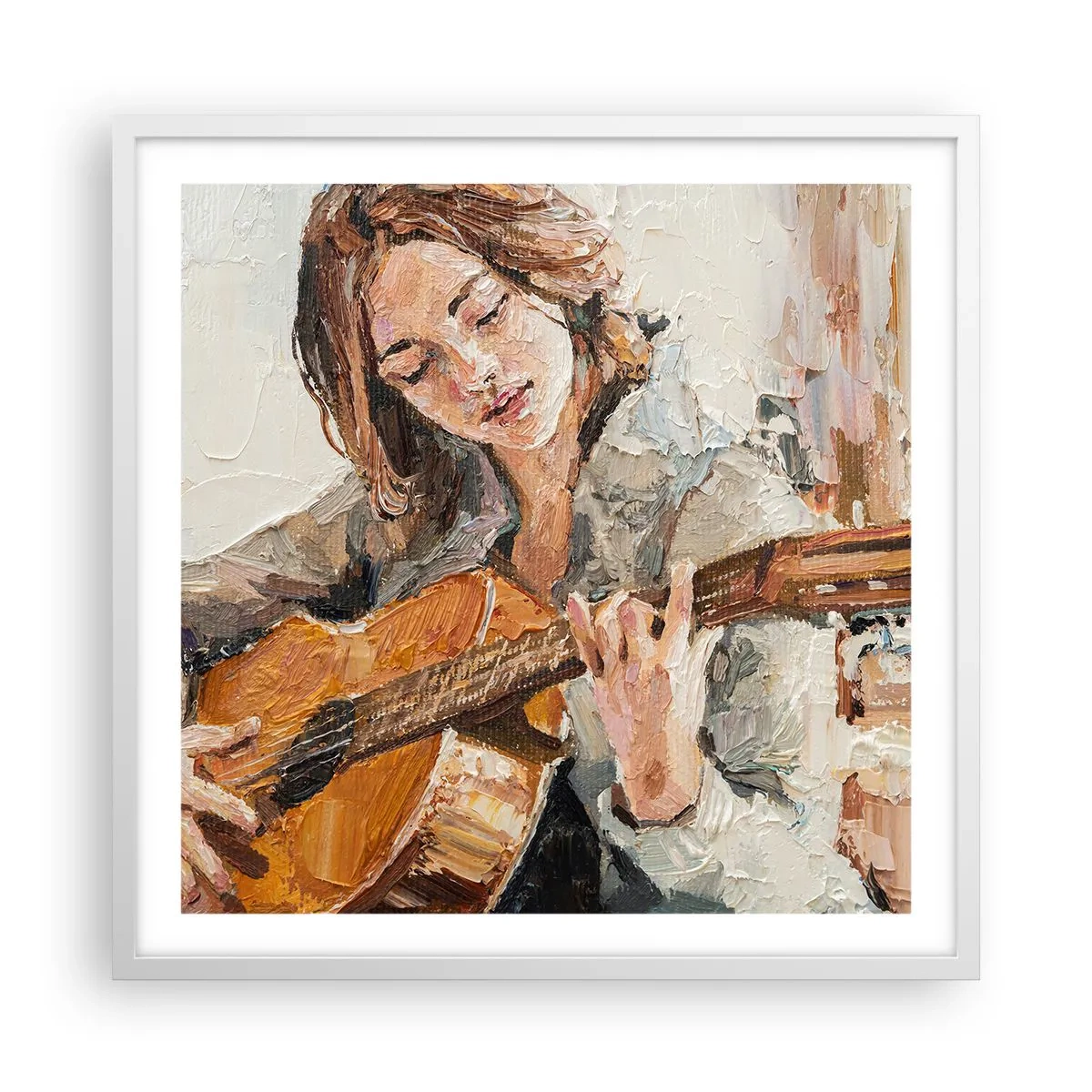 Affiche dans un cadre blanc - Poster - Concerto pour guitare et coeur de fille - 60x60 cm