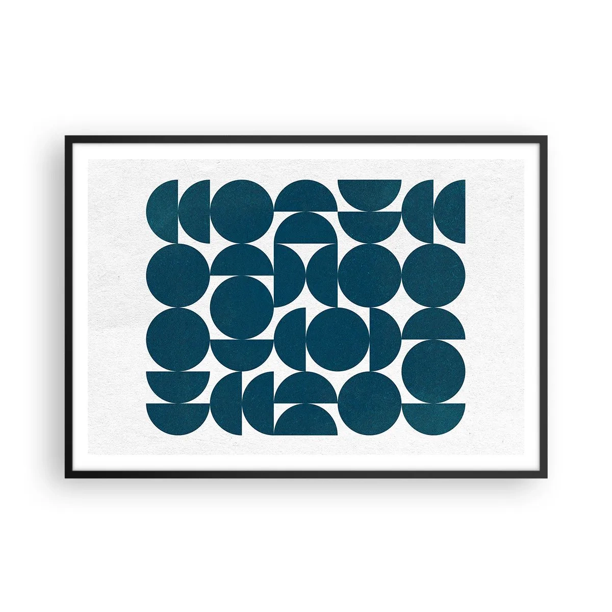 Affiche dans un cadre noir - Poster - Formes géométriques dans des tons bleu marine sur fond blanc - 100x70cm - Cercles et demi-cercles - Décoration murale moderne pour le salon et la chambre ARTTOR