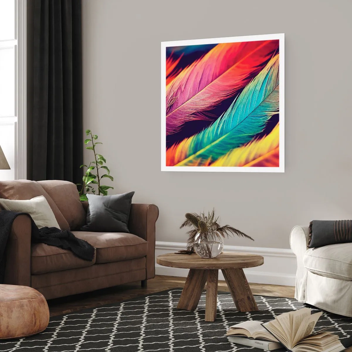 Affiche - Poster - Arc-en-ciel de plumes - 60x60 cm