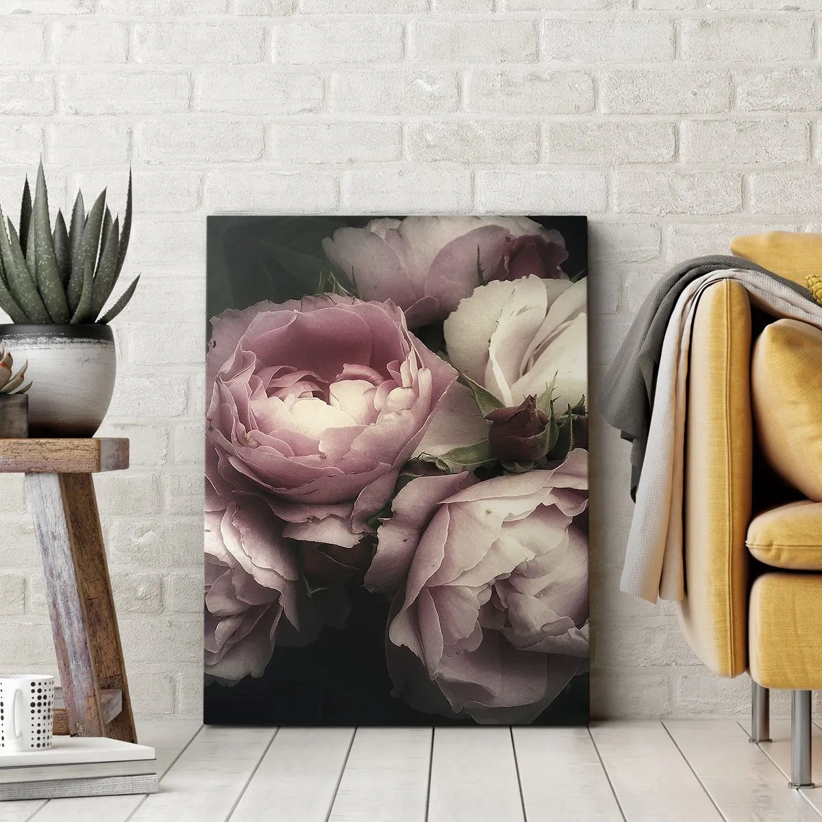 Impression sur toile - Image sur toile - Un bouquet de roses aux tons délicats de rose et de blanc - 70x100cm - Le charme de la belle époque - Décoration murale moderne pour le salon et la chambre ARTTOR