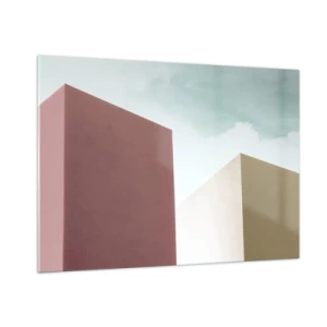 Impression sur verre - Image sur verre - Bâtiments géométriques aux couleurs pastel - 100x70cm - La géométrie d'un été ensoleillé - Décoration murale moderne pour le salon et la chambre ARTTOR