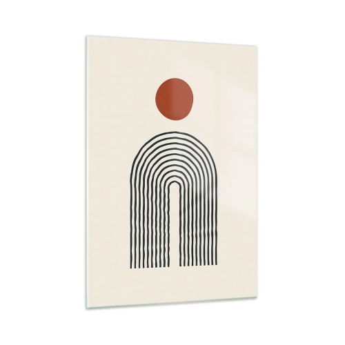 Impression sur verre - Image sur verre - Abstraction graphique avec des lignes et des cercles dans un style rétro - 50x70cm - Le magnétisme des formes et des couleurs - Décoration murale moderne pour le salon et la chambre ARTTOR