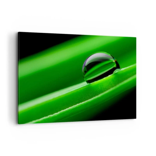 Impression sur toile - Image sur toile - Gros plan d'une goutte de rosée sur une feuille verte - 120x80cm - La vie de près - Décoration murale moderne pour le salon et la chambre ARTTOR