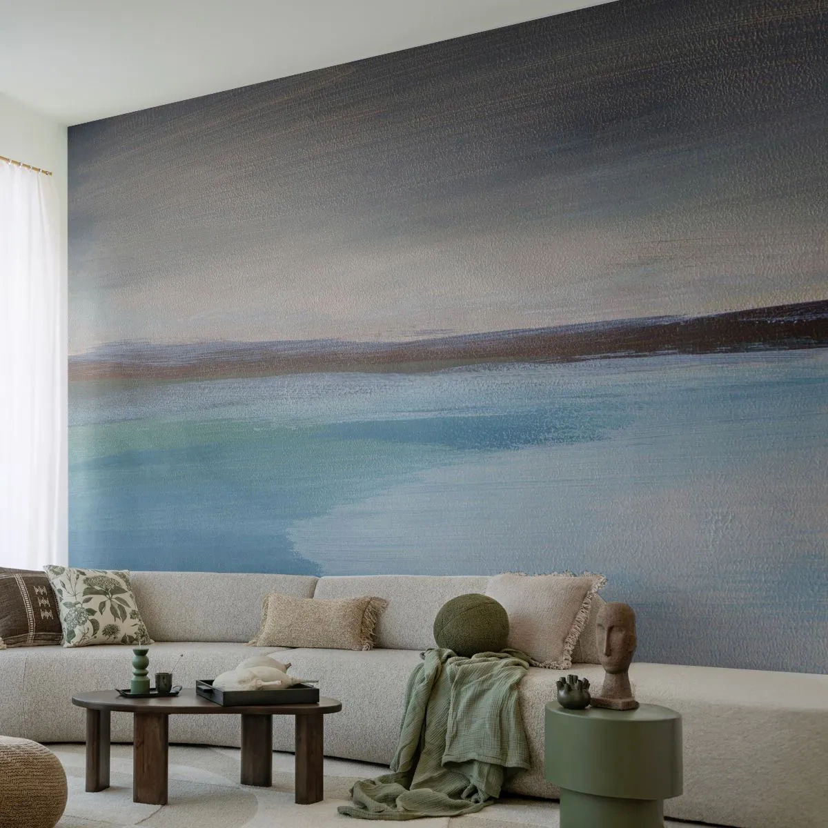 Papier Peint Photo Premium Sand - Un paysage aquatique pictural avec une ligne d'horizon horizontale - 100x70cm - Paysage horizontal - Décoration murale moderne pour le salon et la chambre ARTTOR