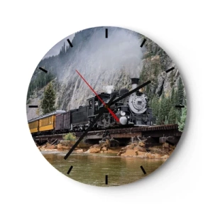 Horloge murale - Pendule murale - Une locomotive à vapeur sur un pont dans un paysage de montagne au-dessus d'une rivière - 30x30cm - Et lui jusqu'où? Jusqu'où? - Décoration murale moderne pour le salon, la cuisine et la chambre ARTTOR