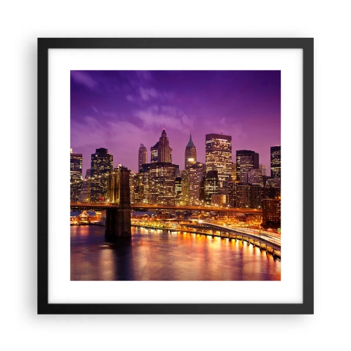 Affiche dans un cadre noir - Poster - Manhathann or violet - 40x40 cm