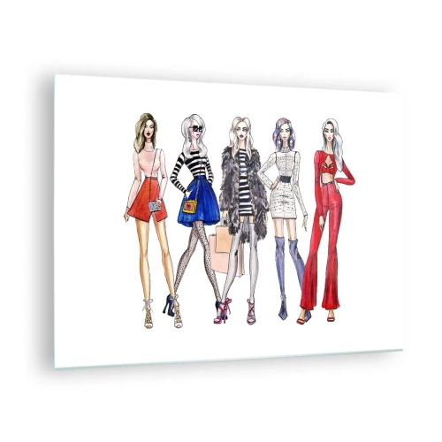 Impression sur verre - Image sur verre - Personnages à la mode dans des tenues élégantes dans l'illustration - 70x50cm - Every week Fashion Week - Décoration murale moderne pour le salon et la chambre ARTTOR