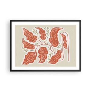 Affiche dans un cadre noir - Poster - Un motif de feuille minimaliste dans des tons orange et vert. - 70x50cm - Folk et coloré - Décoration murale moderne pour le salon et la chambre ARTTOR