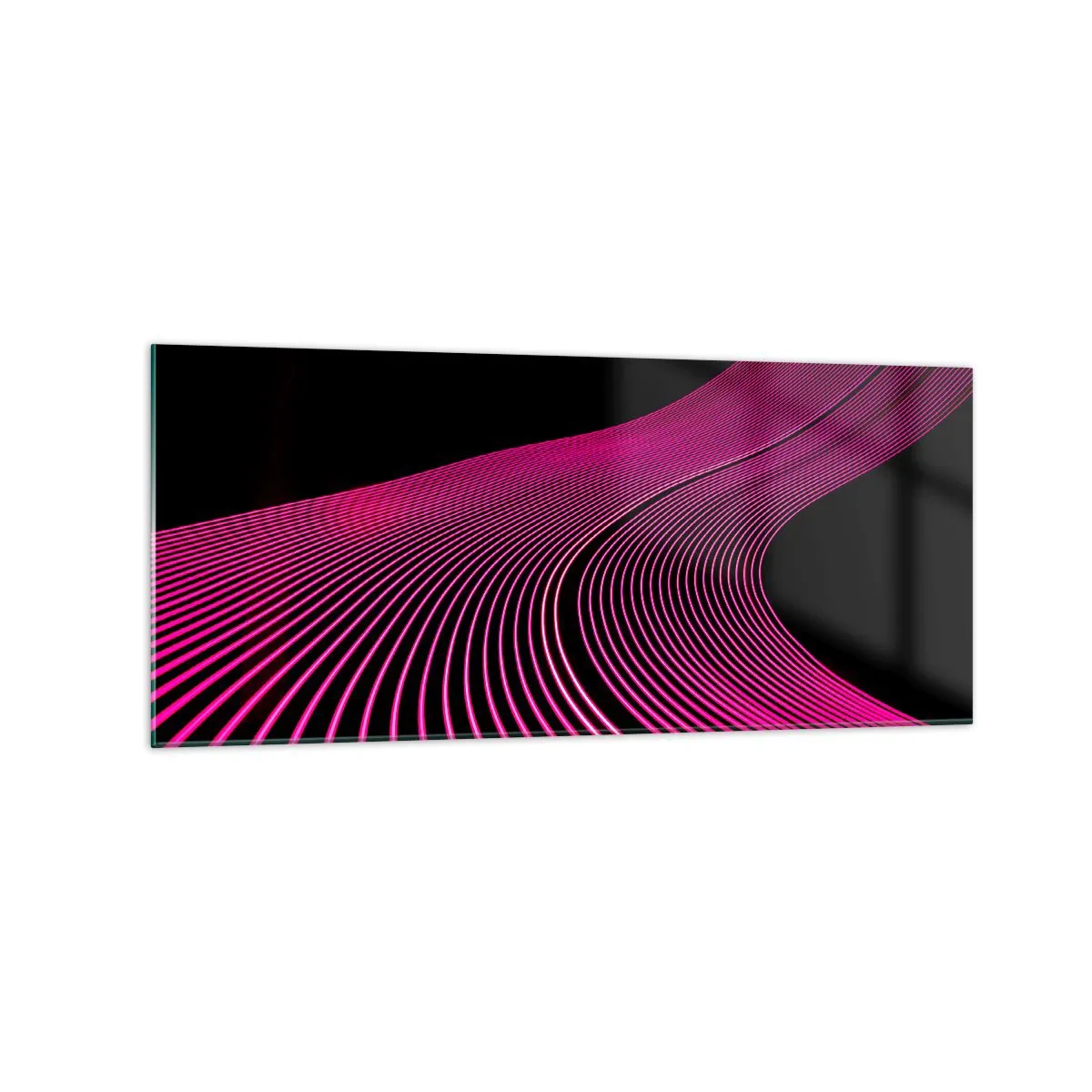 Impression sur verre - Image sur verre - Lignes futuristes dans des tons de rose sur fond noir - 120x50cm - Avenue de lumière - Décoration murale moderne pour le salon et la chambre ARTTOR