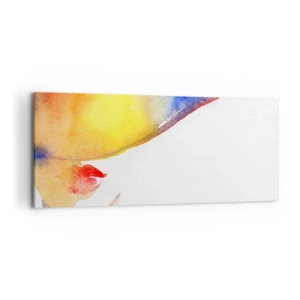 Impression sur toile - Image sur toile - Une aquarelle minimaliste du profil d'une femme avec un chapeau coloré. - 120x50cm - Portrait d'une dame - Décoration murale moderne pour le salon et la chambre ARTTOR