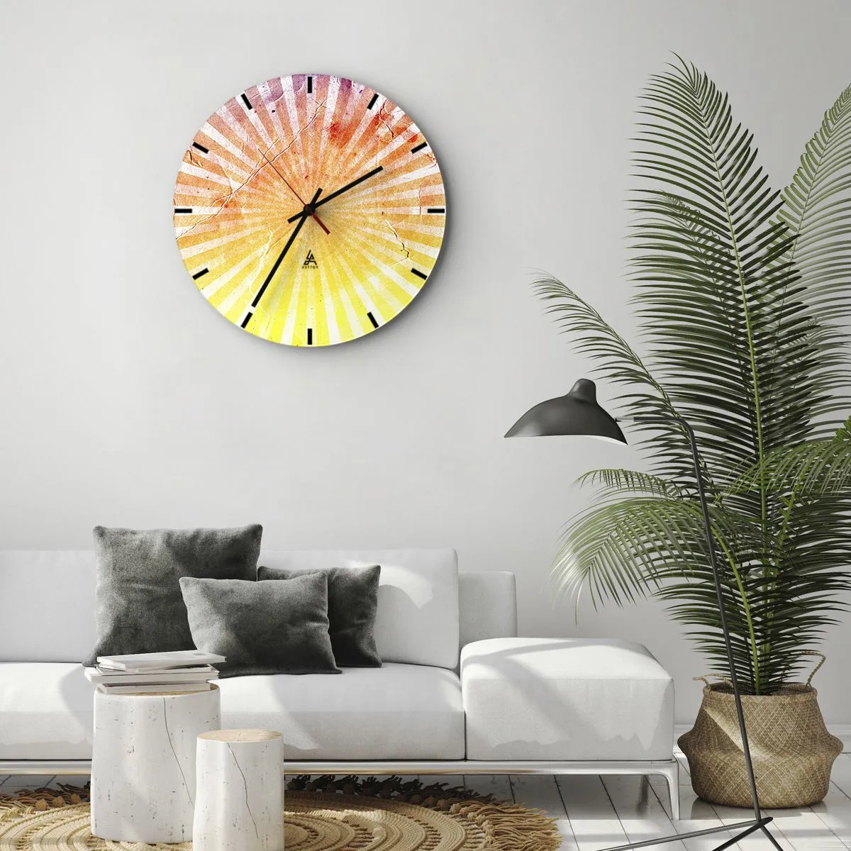 Horloge murale - Pendule murale - Un motif rayonnant aux couleurs du lever et du coucher du soleil - 30x30cm - Levant et couchant - Décoration murale moderne pour le salon, la cuisine et la chambre ARTTOR