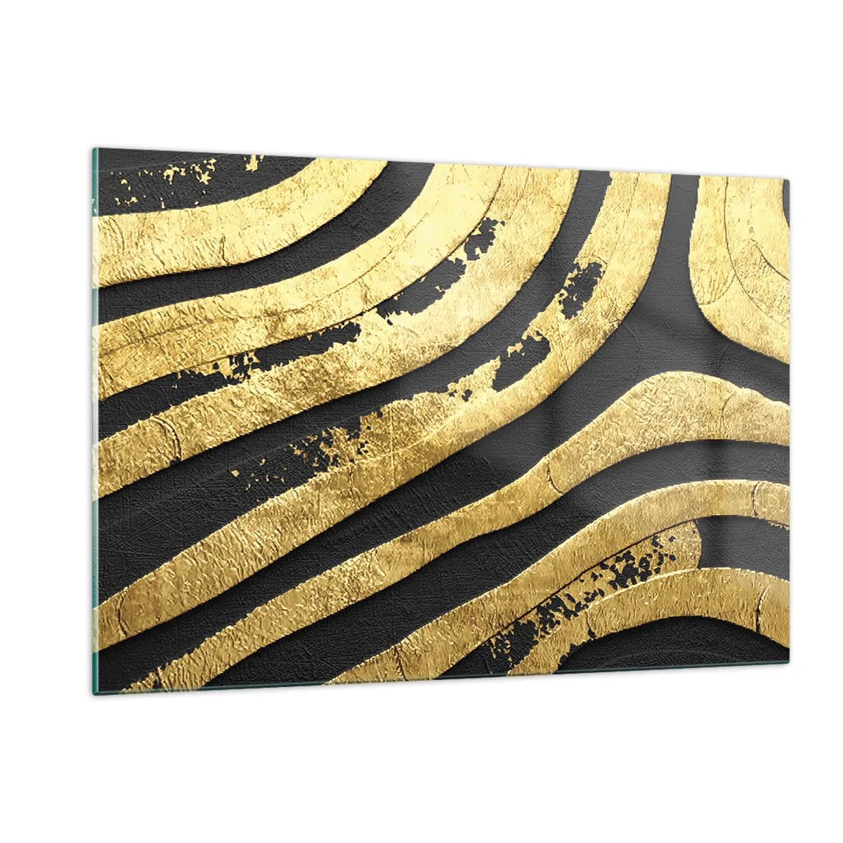Impression sur verre - Image sur verre - Lignes abstraites dorées sur fond noir dans un style glamour - 120x80cm - Tout coule - Décoration murale moderne pour le salon et la chambre ARTTOR