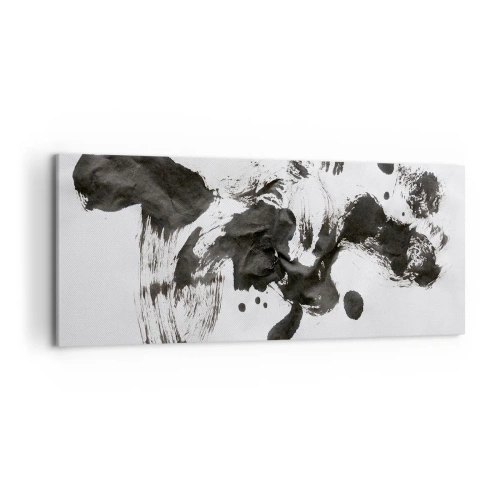 Impression sur toile - Image sur toile - Composition abstraite de taches noires sur fond blanc - 120x50cm - De la méthode dans la folie ? - Décoration murale moderne pour le salon et la chambre ARTTOR