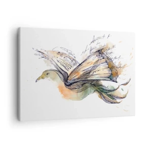 Impression sur toile - Image sur toile - Aquarelle artistique d'un oiseau avec un livre comme ailes - 70x50cm - Sur les ailes de la poésie - Décoration murale moderne pour le salon et la chambre ARTTOR