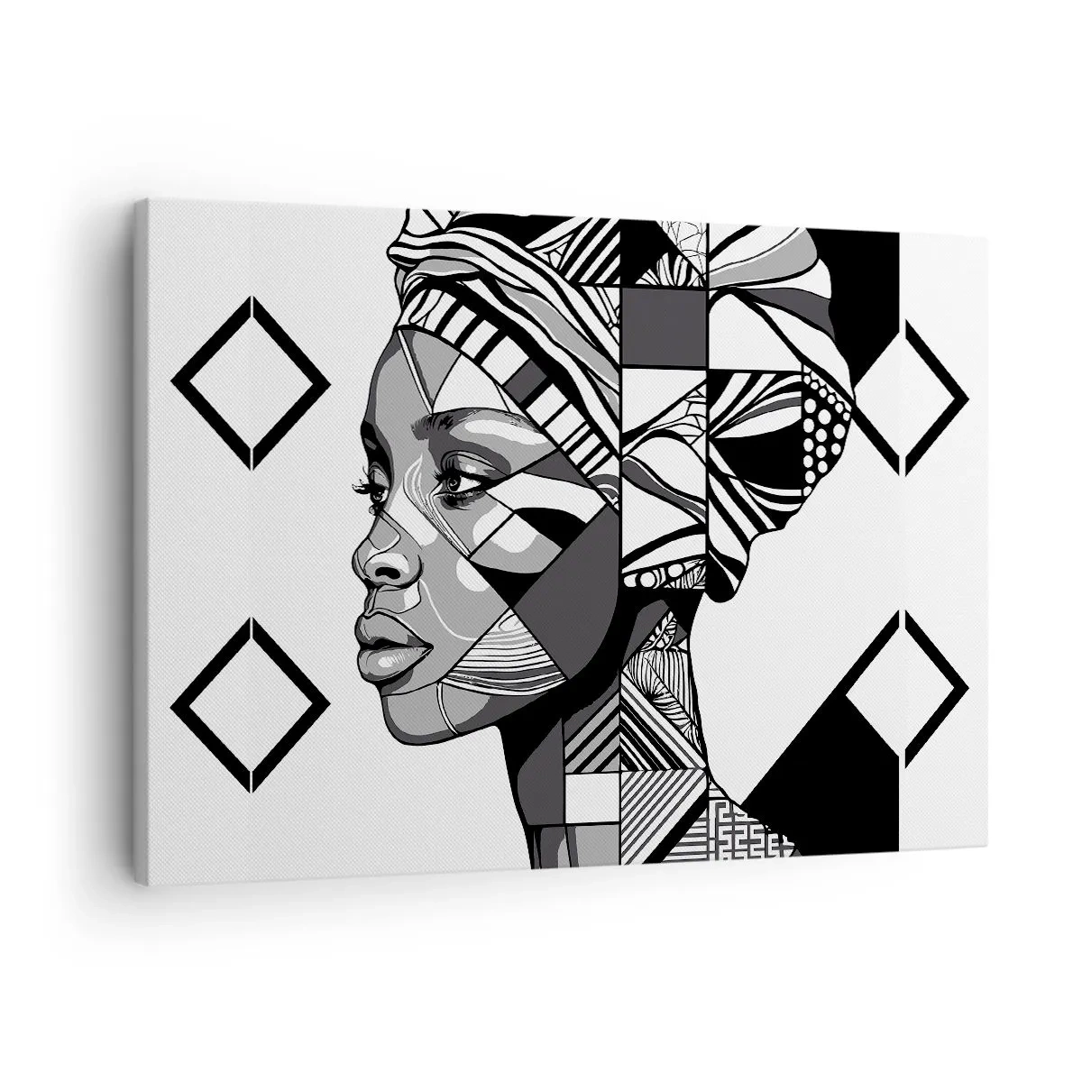 Impression sur toile - Image sur toile - Portrait noir et blanc d'une femme de style ethnique - 70x50cm - Portrait ethnique - Décoration murale moderne pour le salon et la chambre ARTTOR