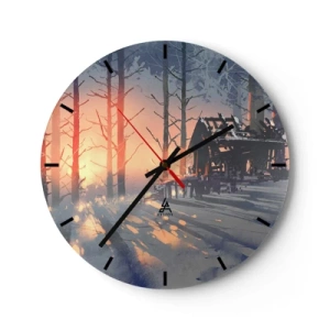 Horloge murale - Pendule murale - Une cabane dans la forêt illuminée par les rayons du soleil couchant - 30x30cm - Seul le soleil regarde ici - Décoration murale moderne pour le salon, la cuisine et la chambre ARTTOR