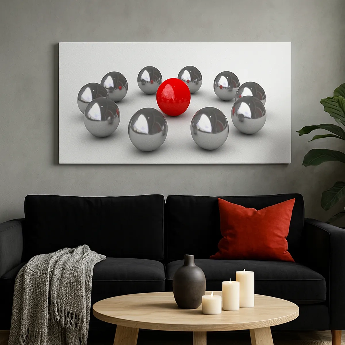 Impression sur toile - Image sur toile - Un cercle en argent et rouge - 30x30 cm