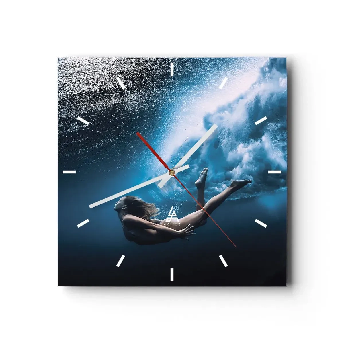 Horloge murale - Pendule murale - Prise de vue sous-marine avec une femme et des bulles d'air - 30x30cm - Sirène moderne - Décoration murale moderne pour le salon et la chambre ARTTOR