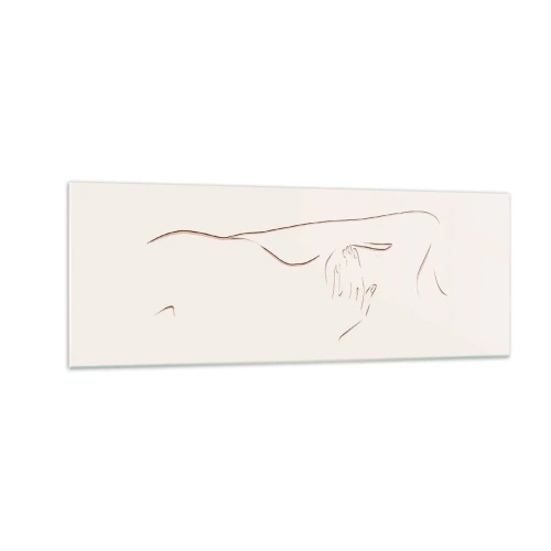 Impression sur verre - Image sur verre - Un dessin au trait subtil d'une silhouette sur un fond clair - 140x50cm - La forme du désir - Décoration murale moderne pour le salon et la chambre ARTTOR