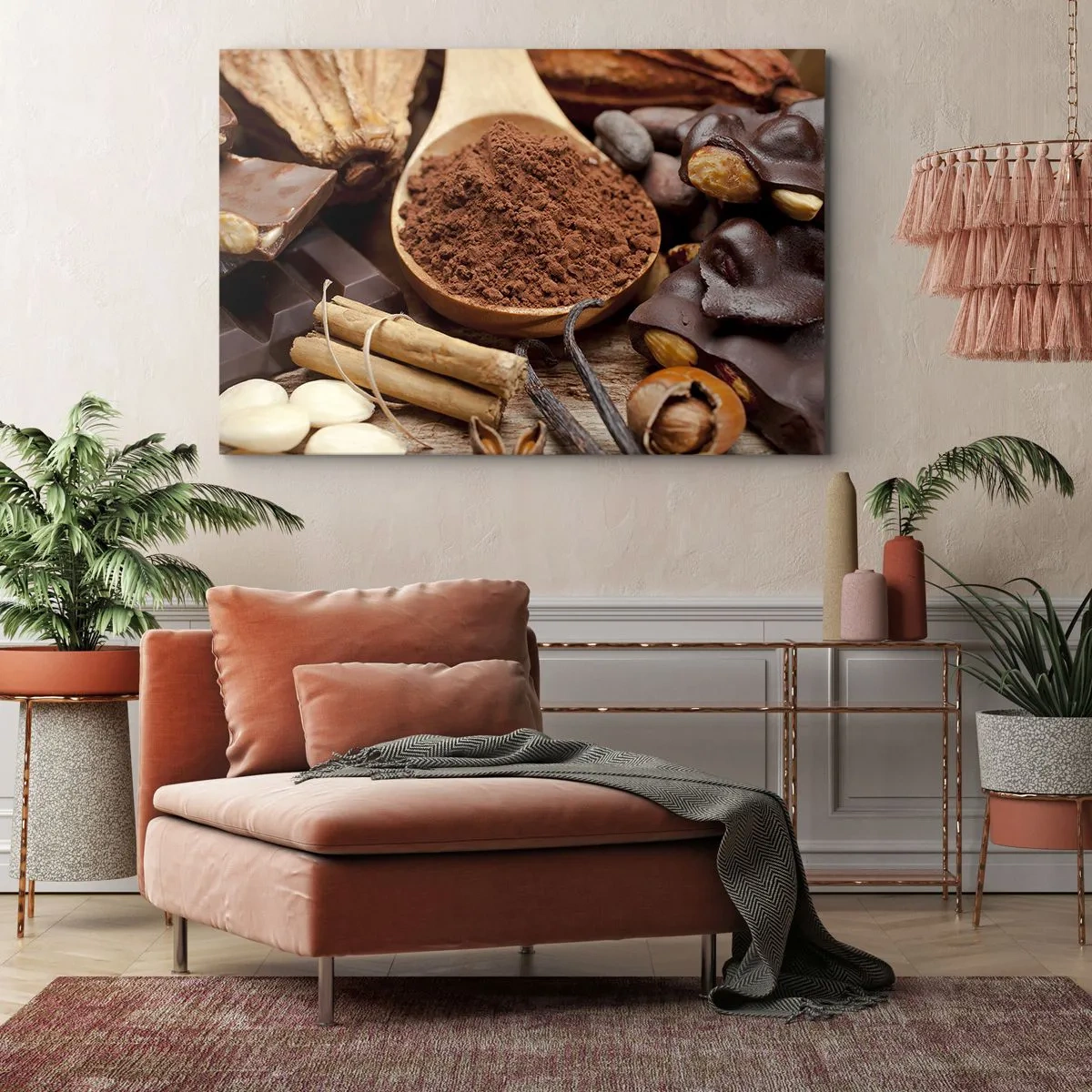 Impression sur toile - Image sur toile - Une cuillerée d'ingrédients à base de cacao et de chocolat dans un arrangement rustique - 100x70cm - La meilleure pour les chagrins - Décoration murale moderne pour le salon et la chambre ARTTOR