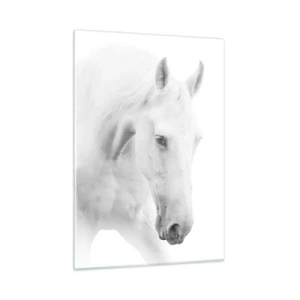 Impression sur verre - Image sur verre - Deux chevaux blancs se faisant face sur un fond clair - 50x70cm - Serait-ce de l’amitié? - Décoration murale moderne pour le salon et la chambre ARTTOR