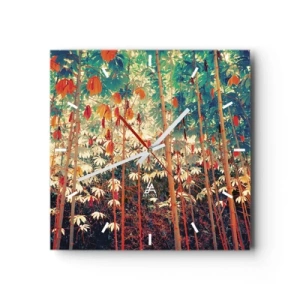 Horloge murale - Pendule murale - Une forêt de bambous colorée aux couleurs intenses - 30x30cm - La vie secrète des feuilles - Décoration murale moderne pour le salon et la chambre ARTTOR