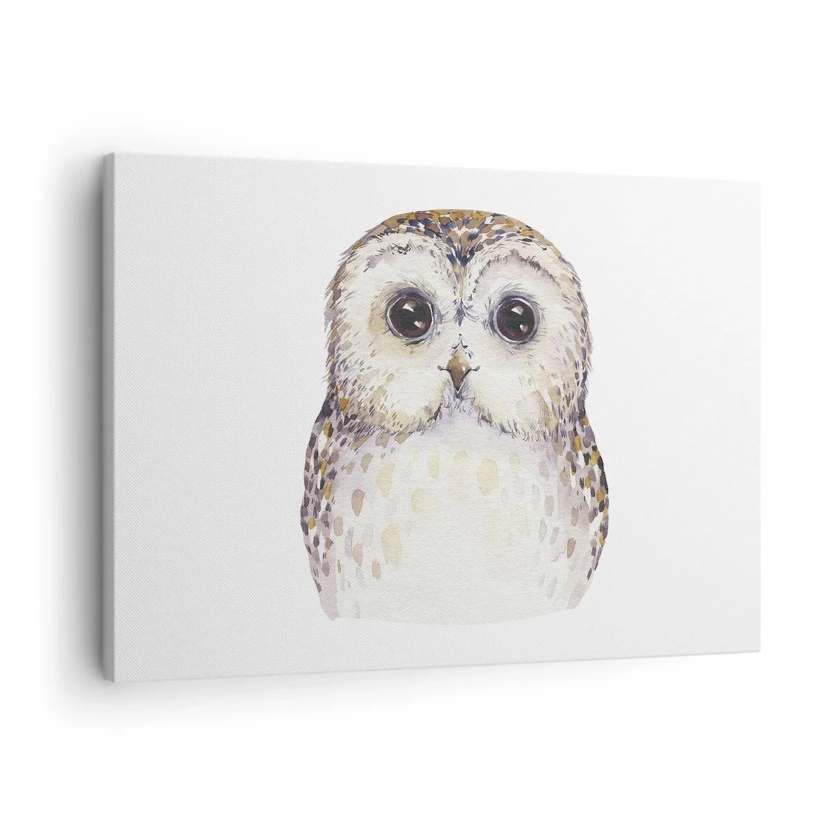 Impression sur toile - Image sur toile - Portrait d'un hibou sur fond clair aux couleurs délicates - 70x50cm - Regarde-moi dans les yeux - Décoration murale moderne pour le salon et la chambre ARTTOR