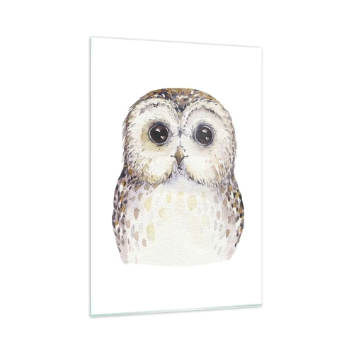 Impression sur verre - Image sur verre - Portrait d'un hibou sur fond clair aux couleurs délicates - 80x120cm - Regarde-moi dans les yeux - Décoration murale moderne pour le salon et la chambre ARTTOR